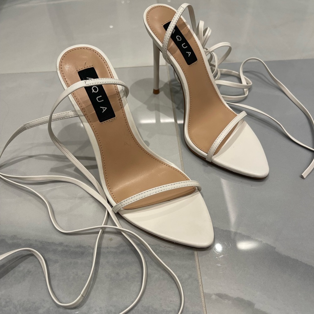 Brand new AQUA white tie heels
